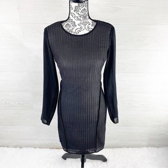 Reiss Chloe Sheer Sleeve Striped Lace Fitted Dress - Picture 3 of 10